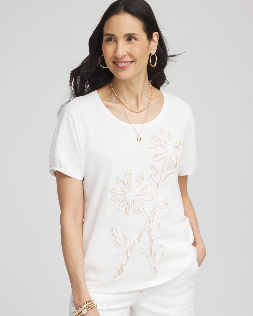 【KOOLOSET】Pigment Clover Embroidered Short Sleeve Tee Artisinal Embroidered Short Sleeve Tee | Chico's